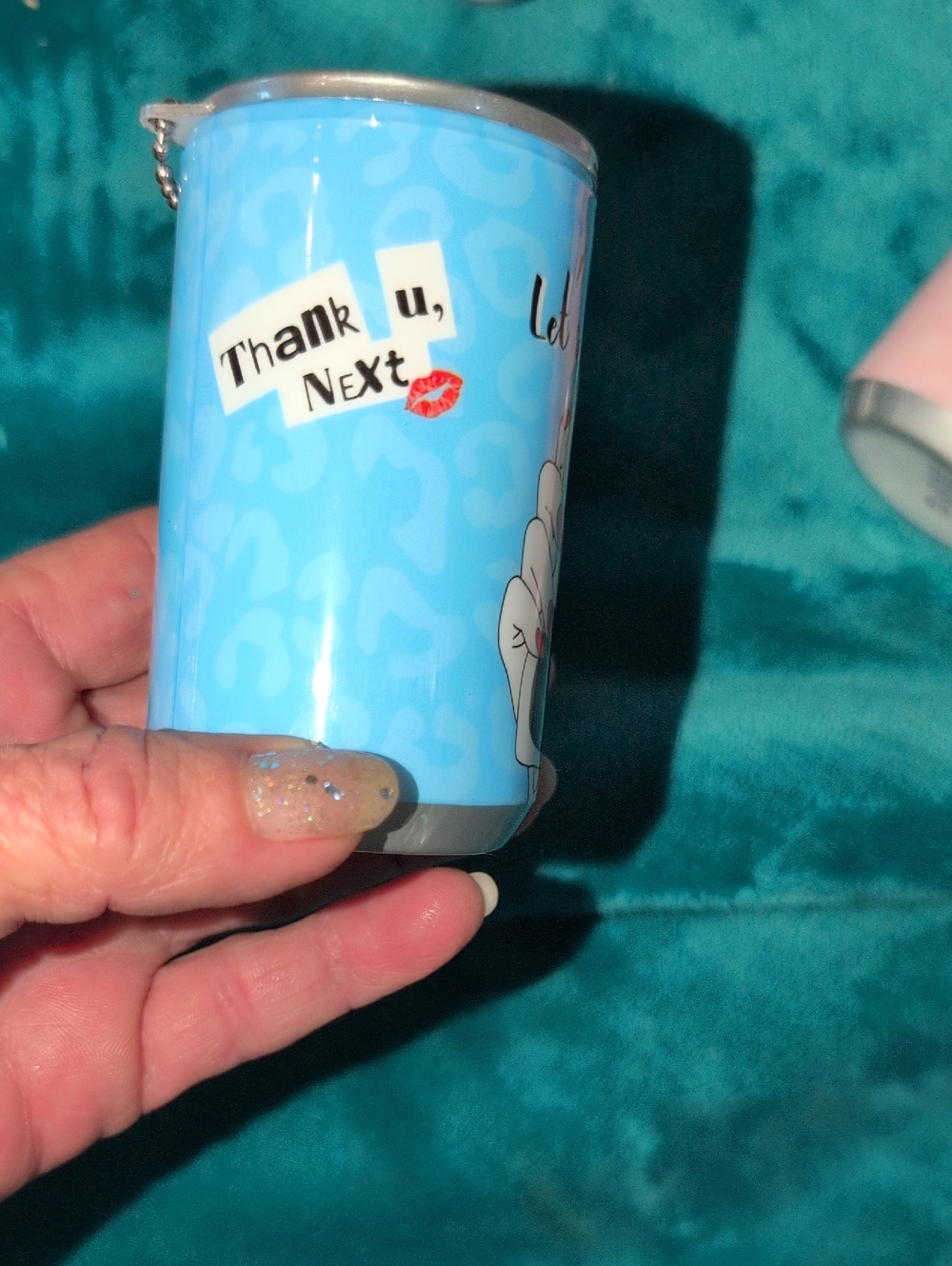 Blue 'Thank U, Next' Lipstick Case Can  Keychain With Wipes Inside